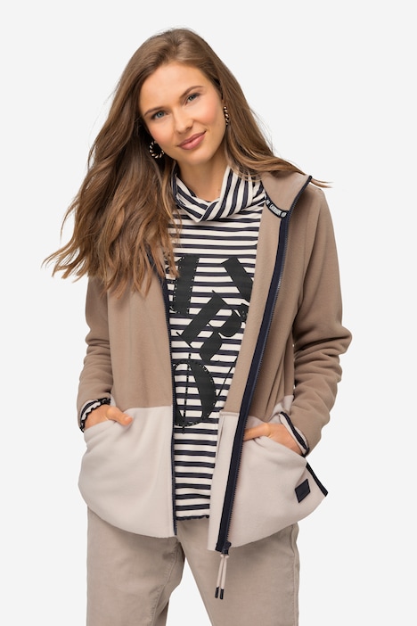 Fleecejacke, Colorblocking, Rundhals, Zipper, Langam, OEKO-TEX