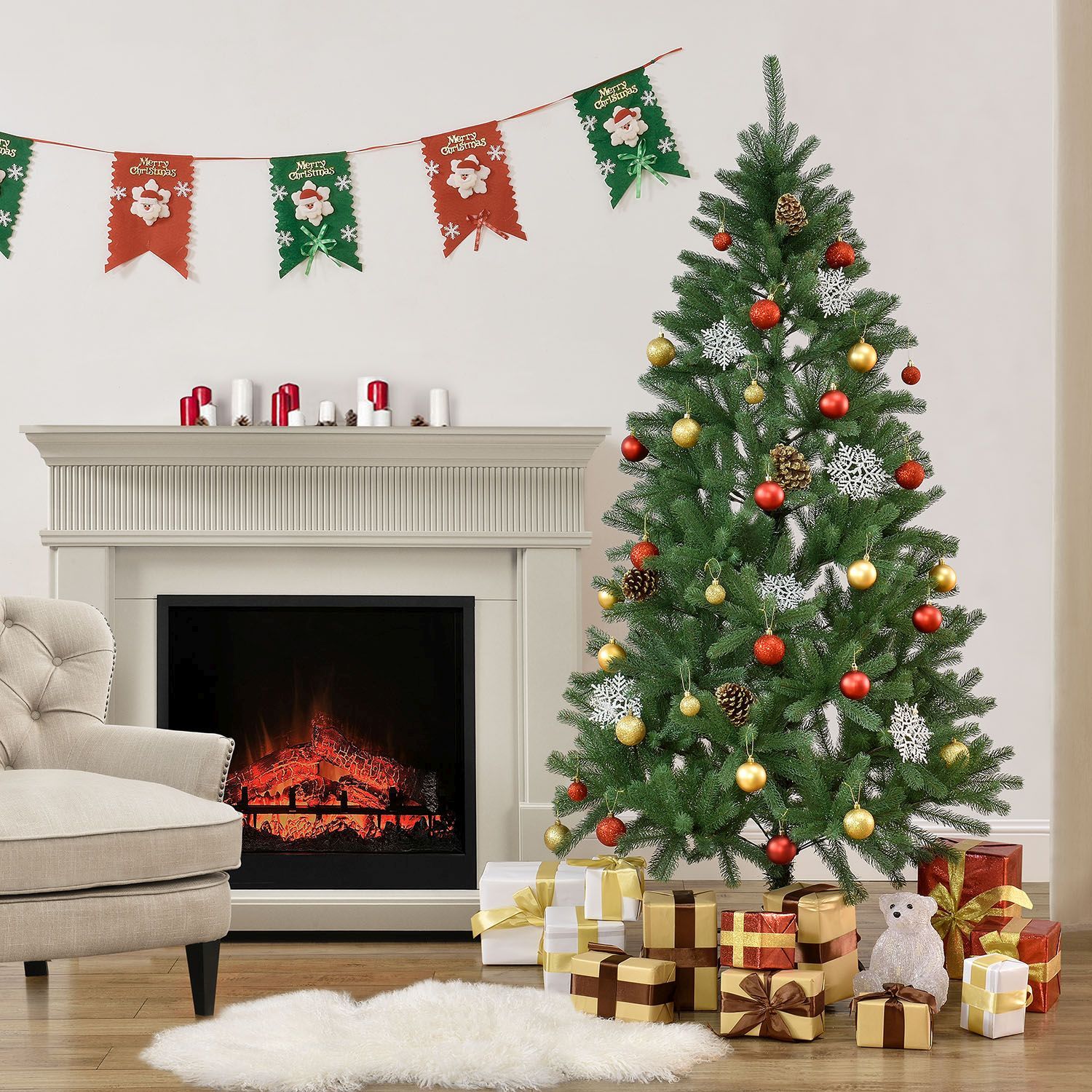 Juskys Weihnachtsbaum Talvi 180 cm hoch – künstlicher Tannenbaum aus PE-Kunststoff mit Metallständer