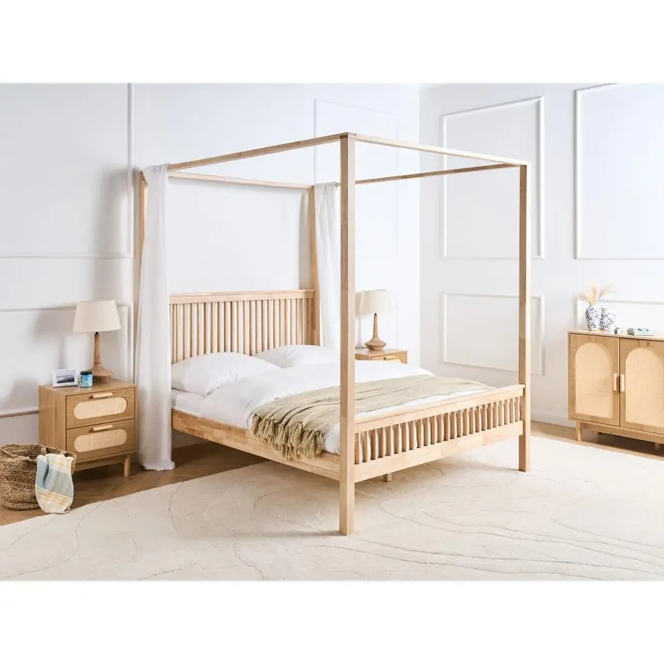 HARFLEUR - Hemelbed - Lichtbruin - 160 x 200 cm - Rubberhout