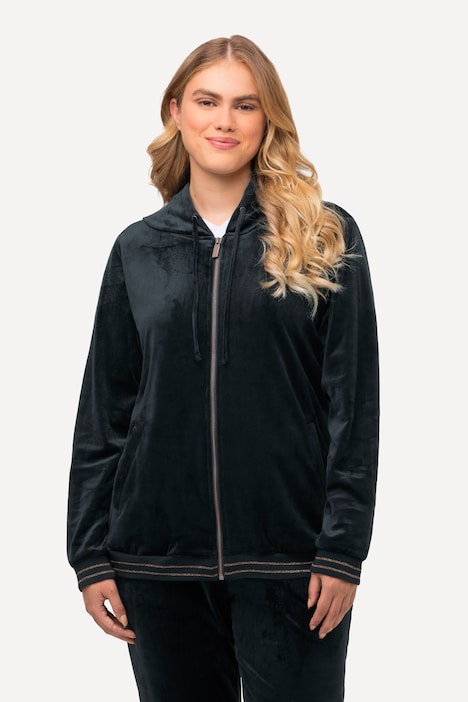 Samt-Sweatjacke, Tulpen, Kapuze, Glitzerdetails