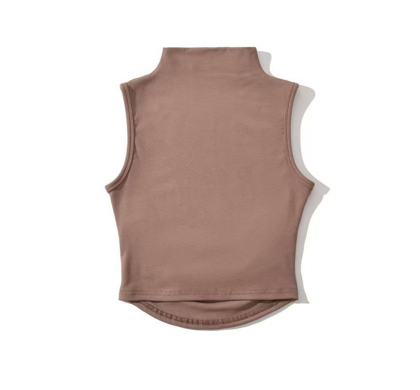 Morhan - Mouwloze crop top met geplooide hals en effen kleur