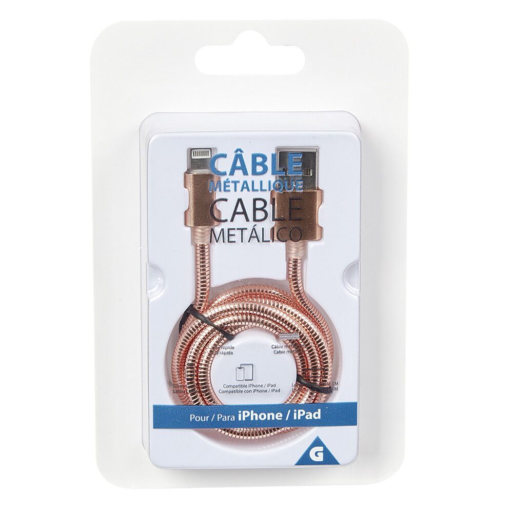 Câble Lightining métal Rose charge rapide pour iPhone et iPad