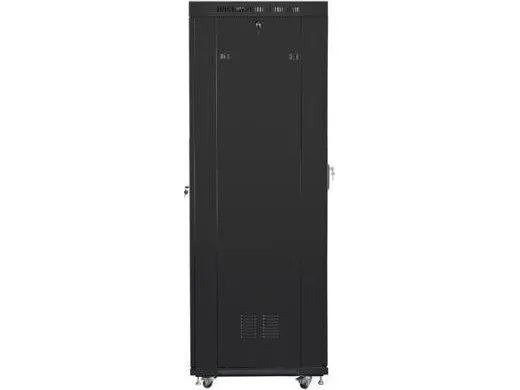 Lanberg FF01 series V2 - Rack kabinet - flad pakke, LCD, med netdør, 600x1000 - med 6 køleblæsere - fritstående - RAL 9004, sort - 42U - 19