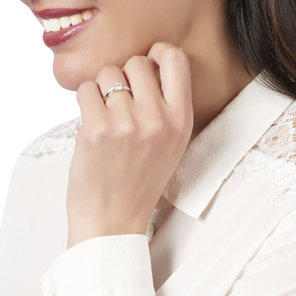 Bague Solitaire Raska Or Jaune Oxyde De Zirconium