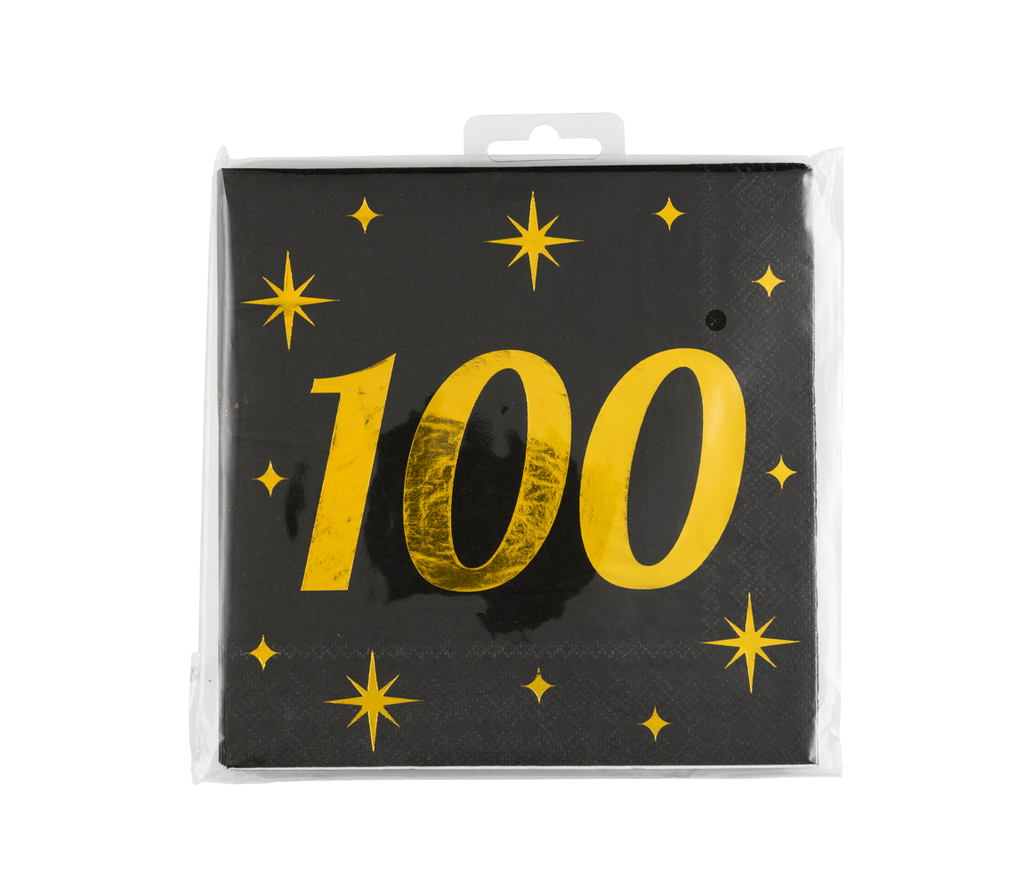 100 Jaar Servetten Zwart Goud 19cm 16st
