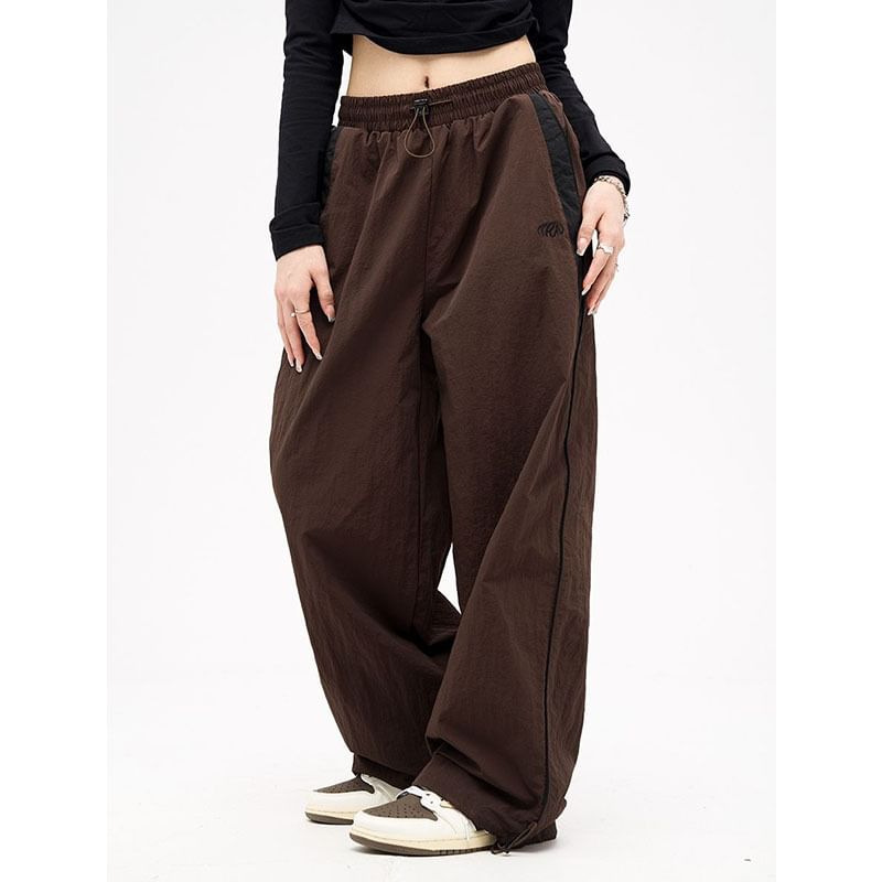 Rosesand - Lage taille kleurblok losse wijde joggingbroek
