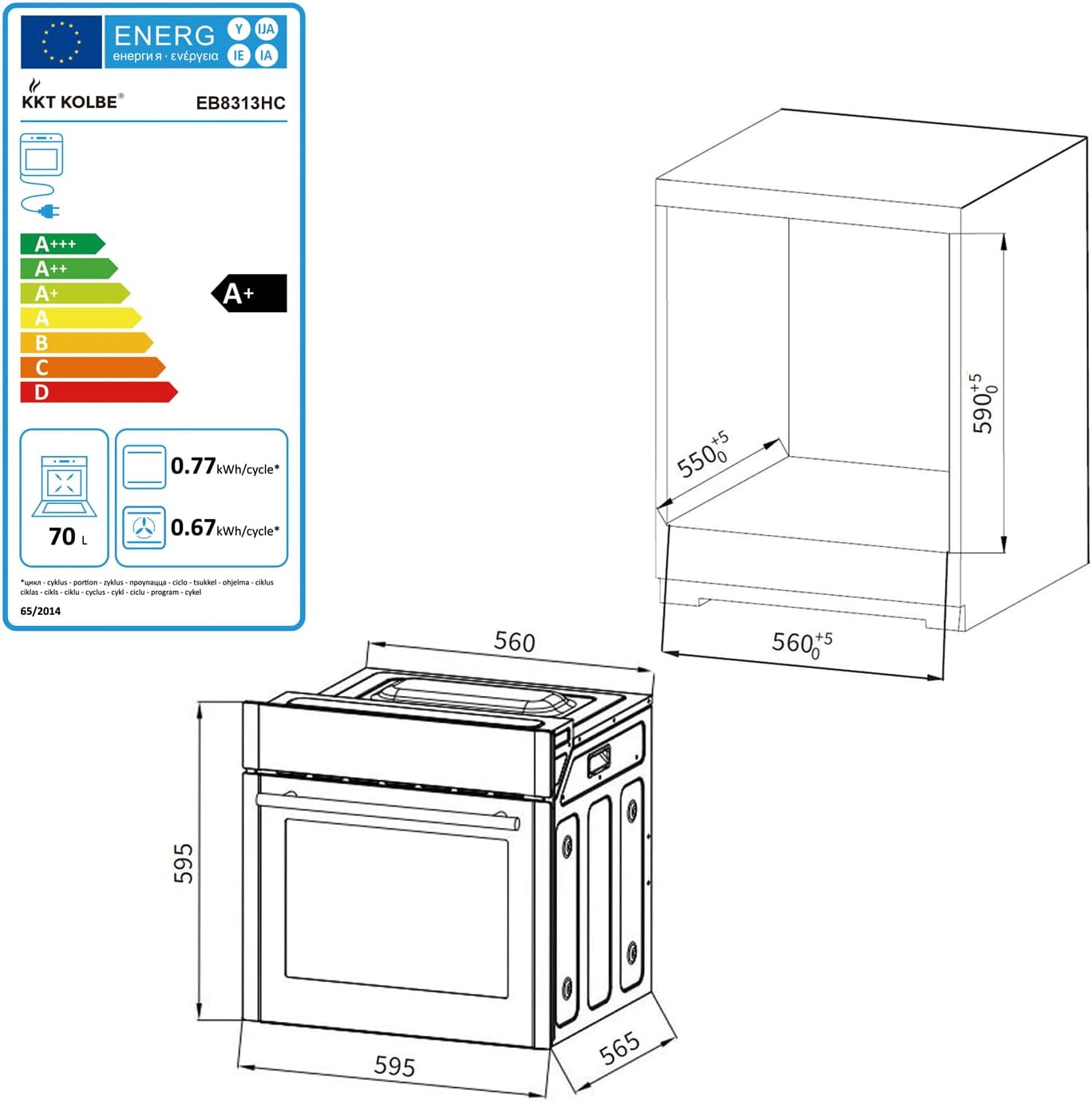 KKT KOLBE | Einbaubackofen 60 cm | 70L | 2,8kW | Pizzafunktion | Teleskopauszug | Grill | Umluft | Heißluft | Automatik-Timer | Smart WiFi App | WLAN | EB8313HC