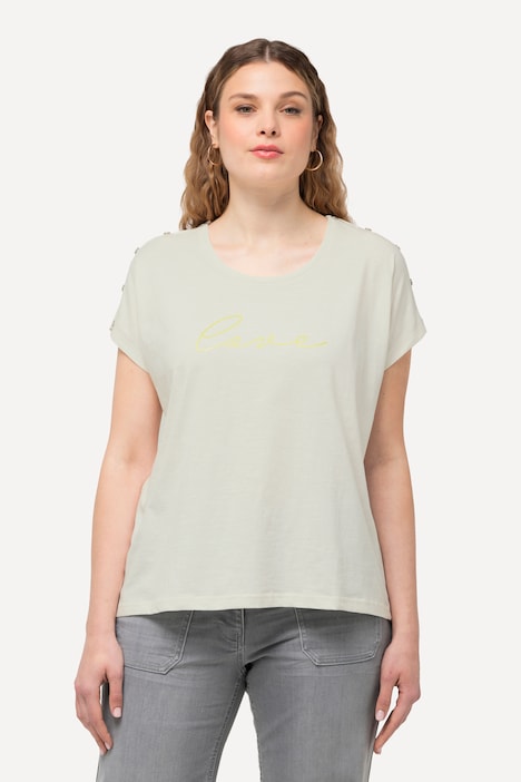 T-Shirt, Love, Knöpfe, Oversized, Rundhals, Halbarm
