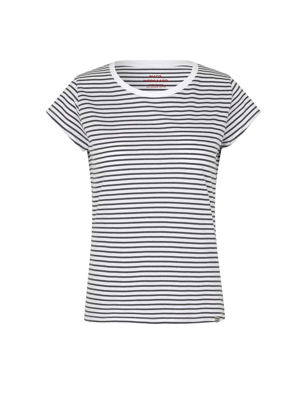 Mads Nørgaard  Organic Jersey Stripe Teasy T-shirt - Asphalt/brilliant white
