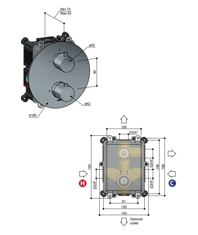 Hotbath Cobber Inbouw Thermostaat Afbouwdeel Verouderd Ijzer CB009
