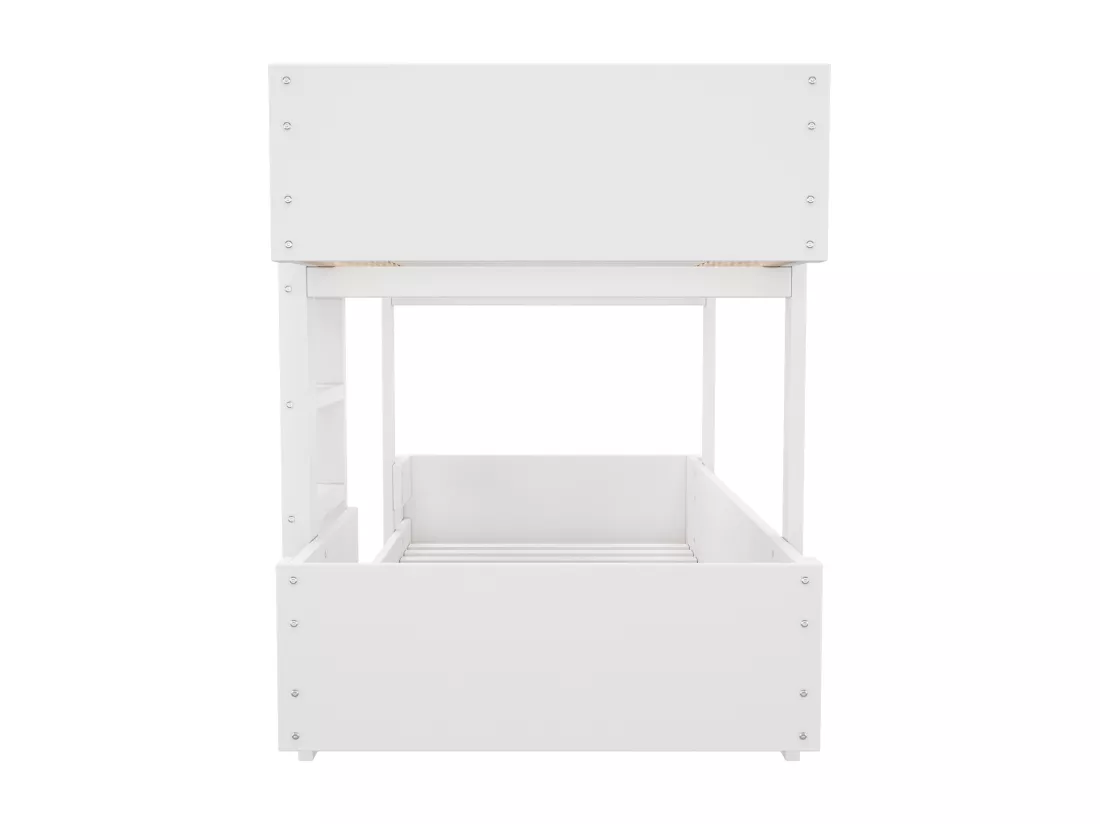 Lit superposé pour enfant 90x200 cm - avec échelle et garde-corps - design simple - Blanc (sans matelas)