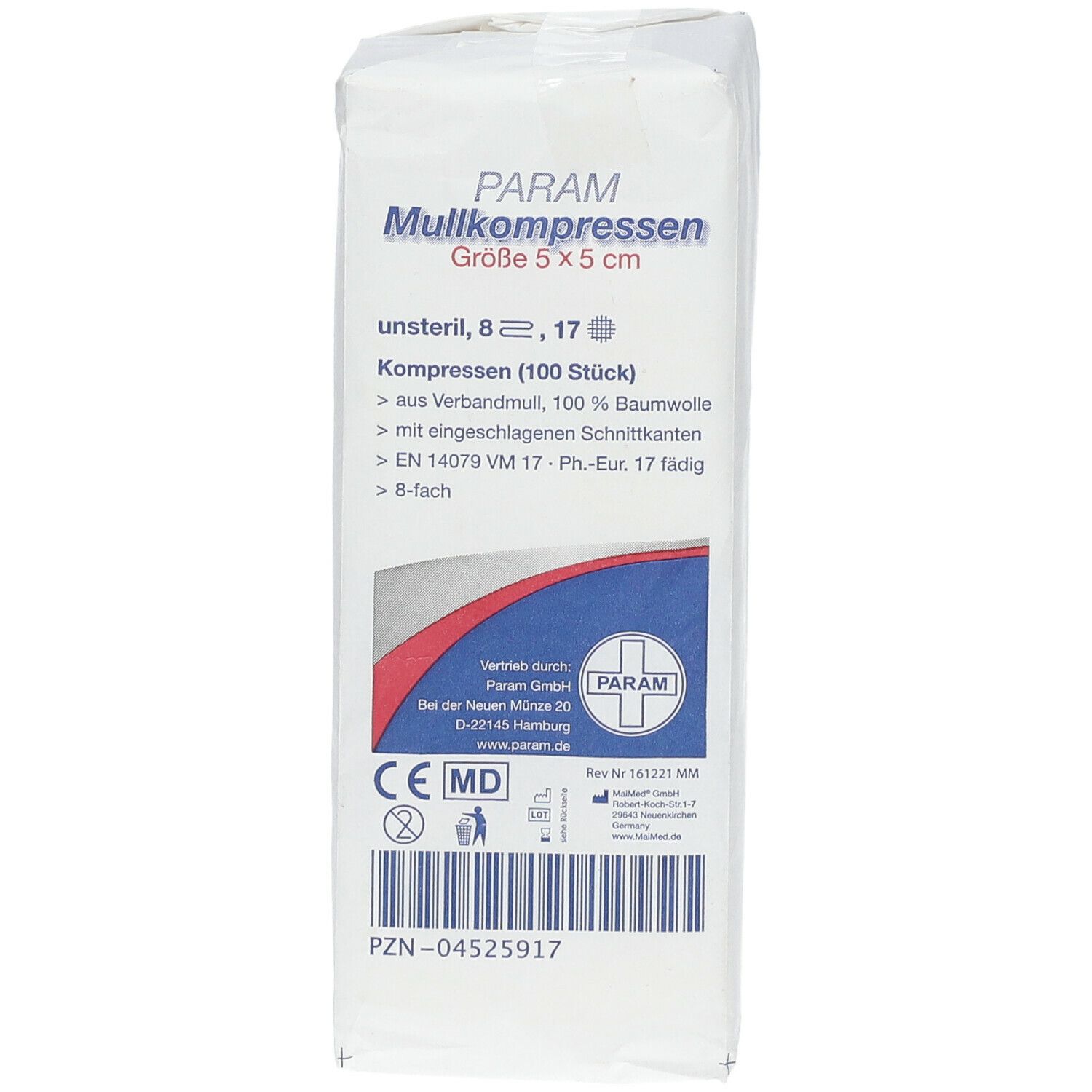 PARAM Mullkompressen 5 cm x 5 cm unsteril 8-fach