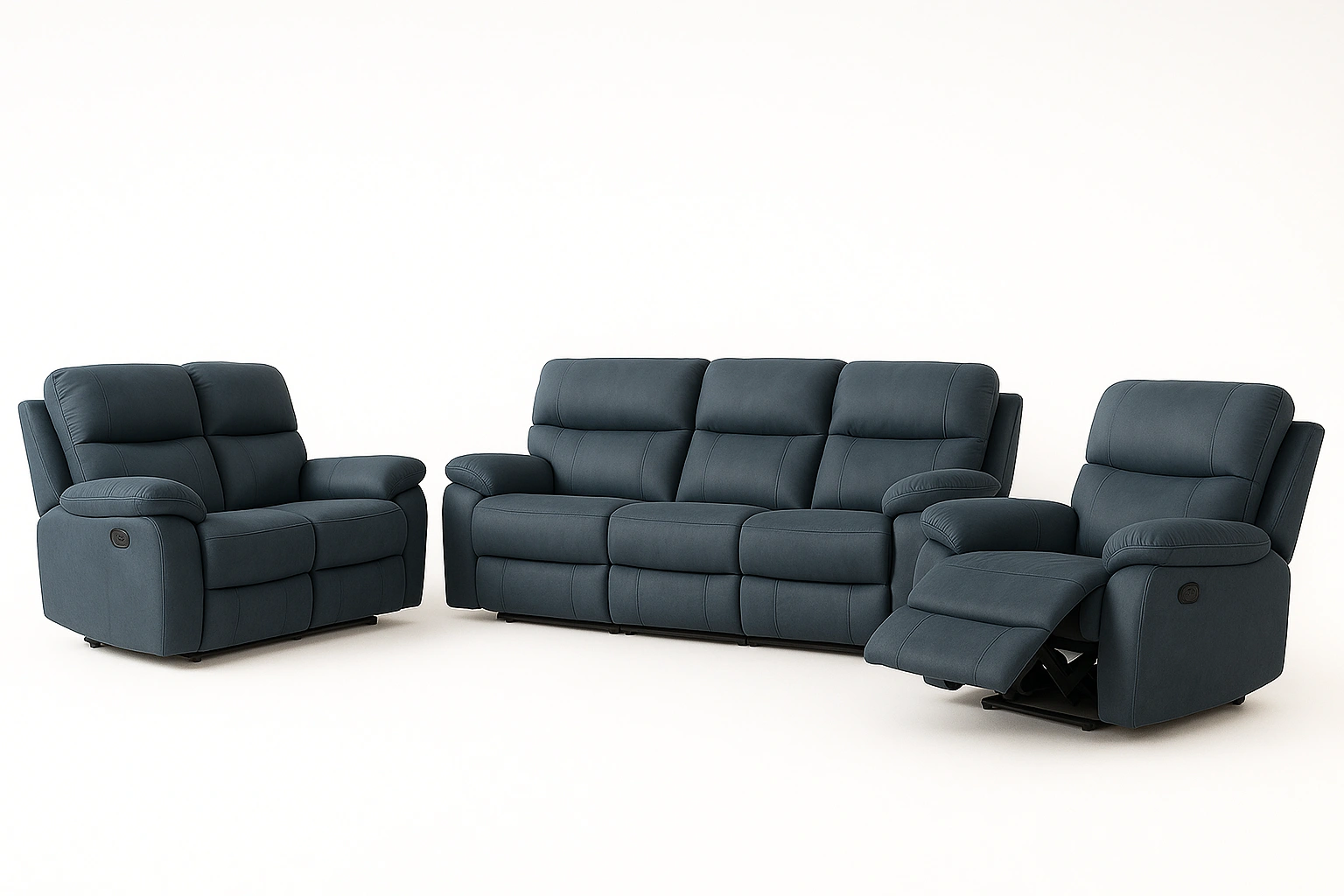 Ensemble de canapés, 1 canapé 3 places  1 canapé 2 places  1 fauteuil inclinable électrique, gris bleu foncé, cuir synthétique, pour salon, style moderne minimaliste, 200×90×100 cm - gZHeLDKsi5Ji