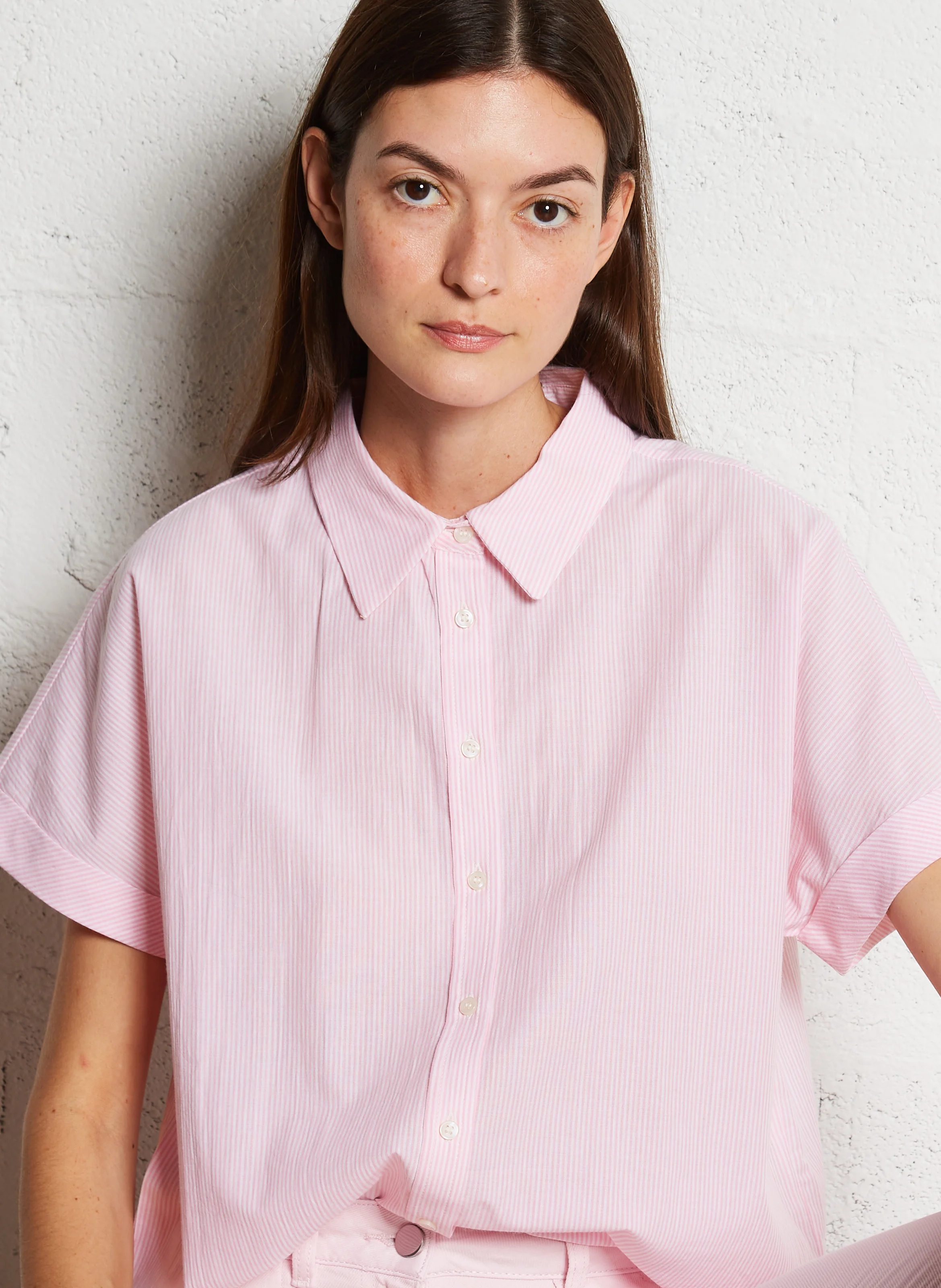 BRITNEY - Chemise col classiqueen coton | Rose