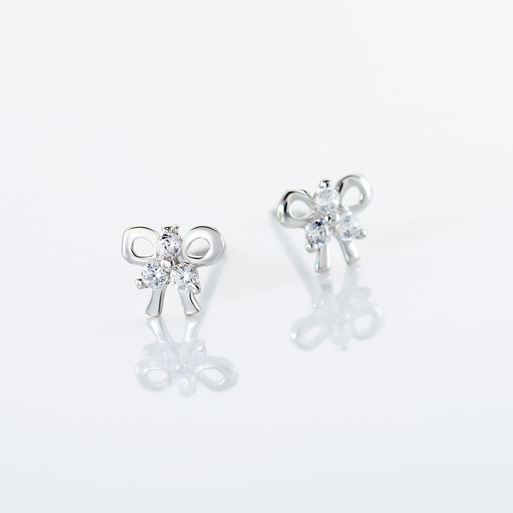 Boucles D'oreilles Puces Darina Noeud Or Blanc Oxyde De Zirconium