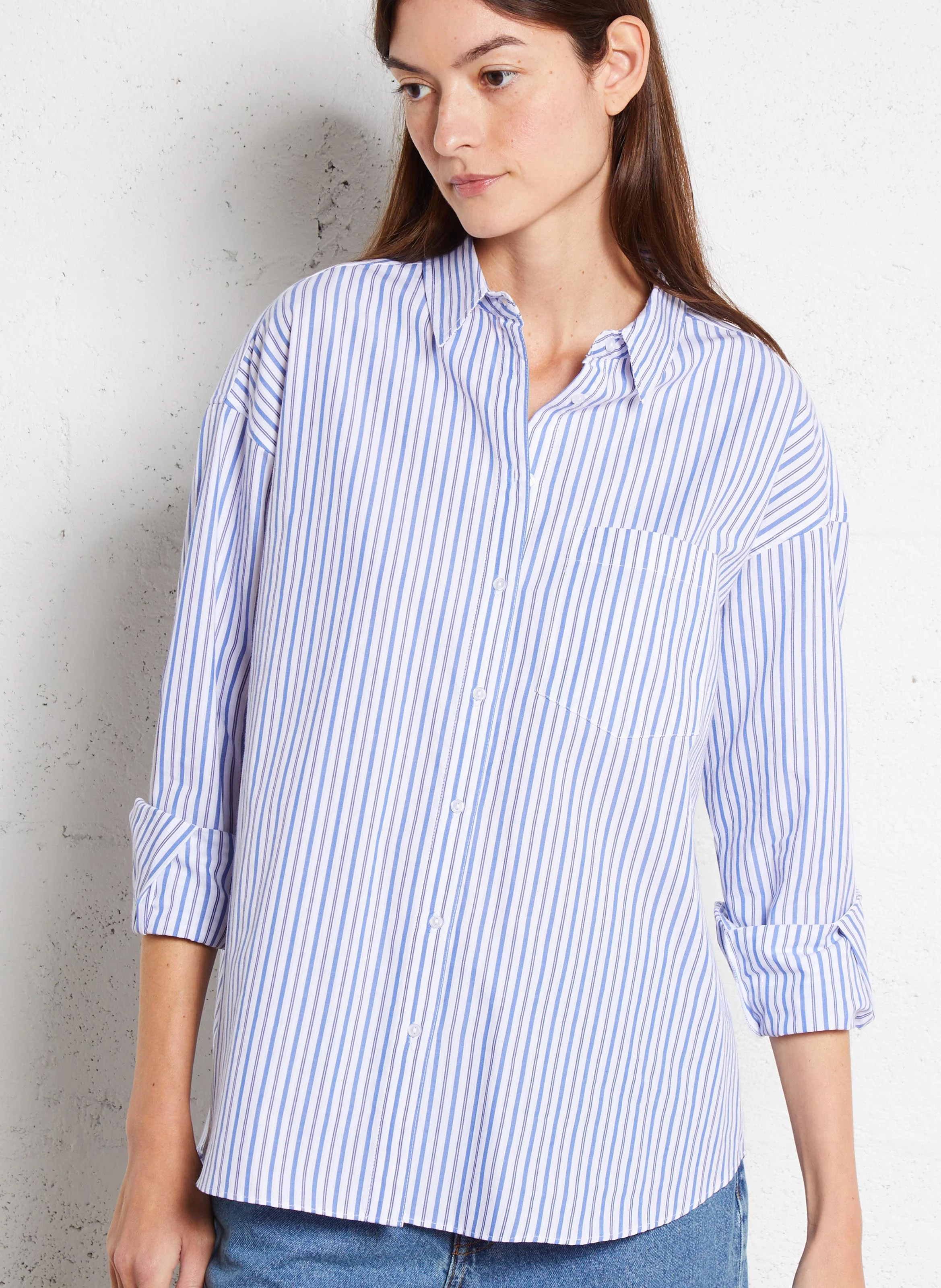 CAJOLIE - Chemise col classique à rayures | Bleu