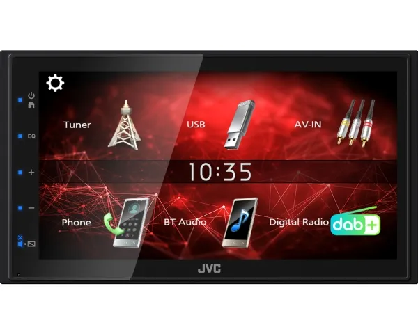 JVC KW-M27DBT, Sort, 2 DIN, 180 W, 64 W, 20 - 20000 Hz, 40 ohm (O)