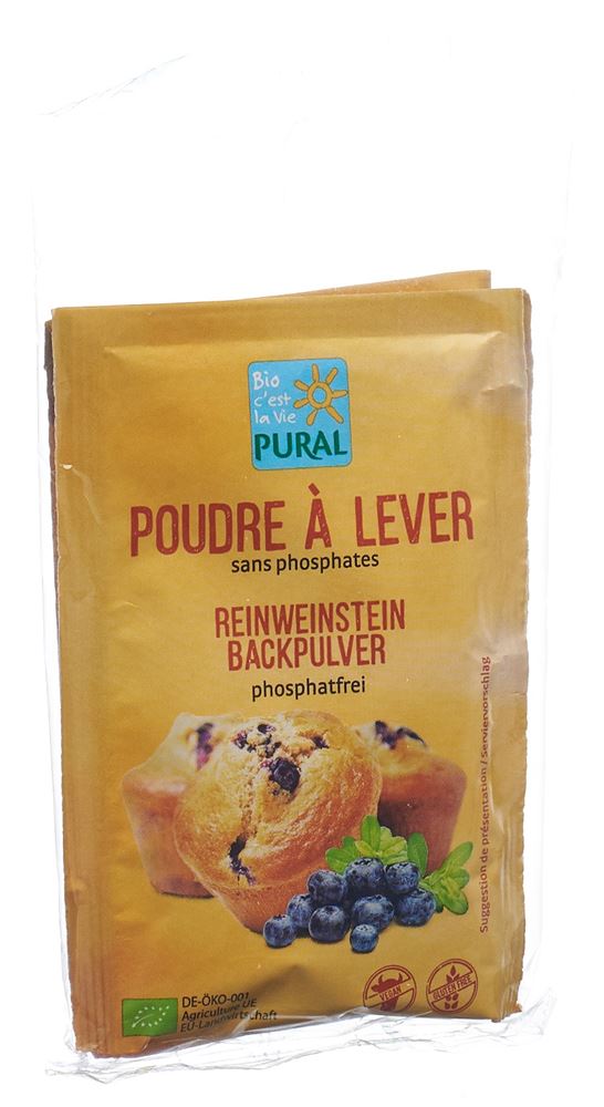PURAL Backpulver Reinweinstein<br>3 × 21 g, Beutel, phosphatfrei Bio