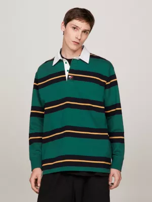 Polo casual de manga comprida com listras de rugby
