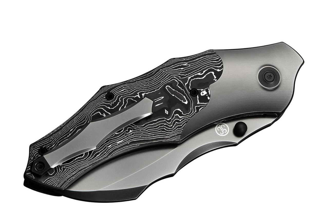 WE Knife Orc Boss WE24042-3 Polished Gray CPM 20CV, Gray Titanium Aluminum Foil Carbon Inlay, zakmes, Grant Chambers design