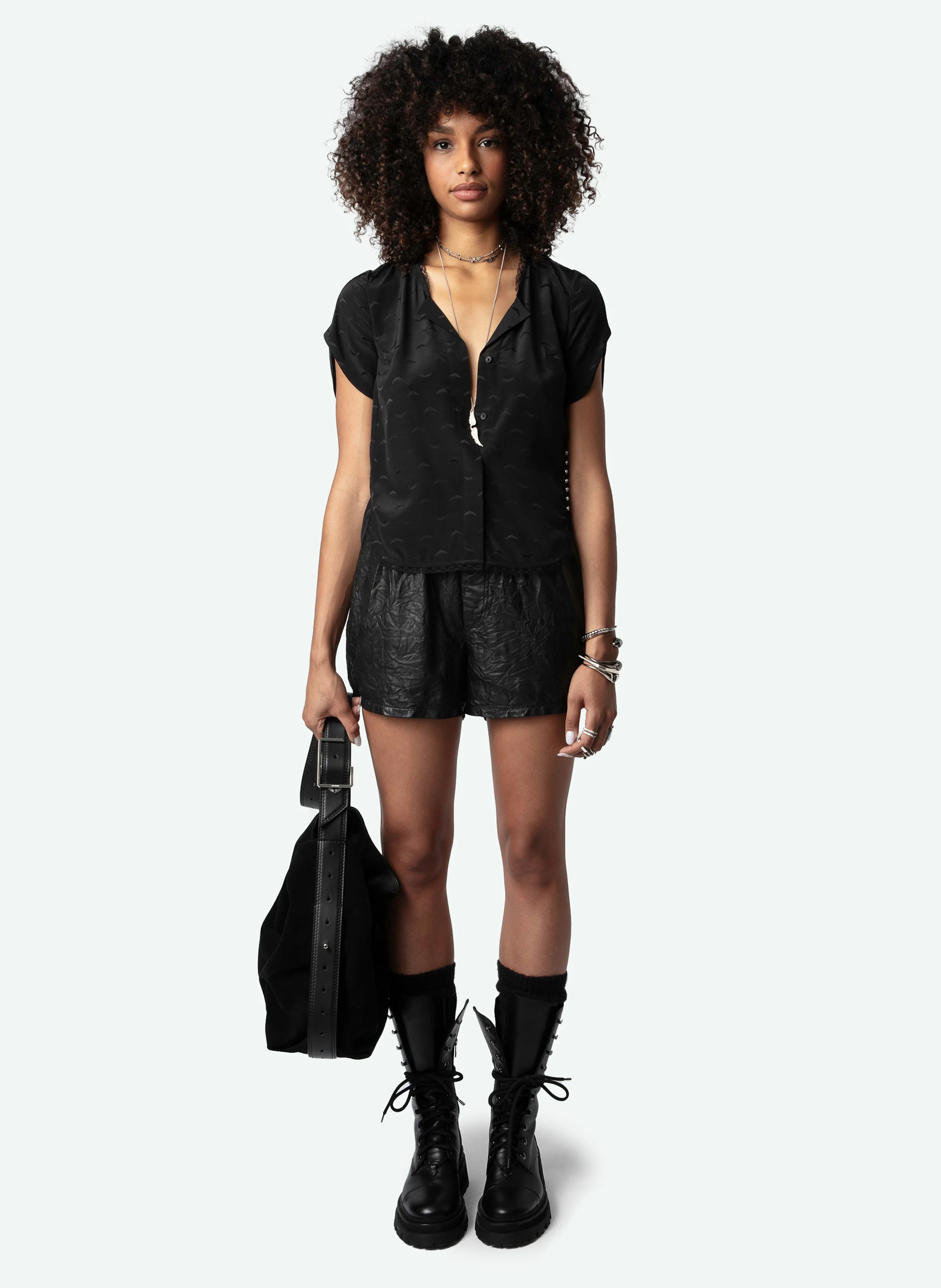 TIFFINY - Chemise col V en soie | Noir
