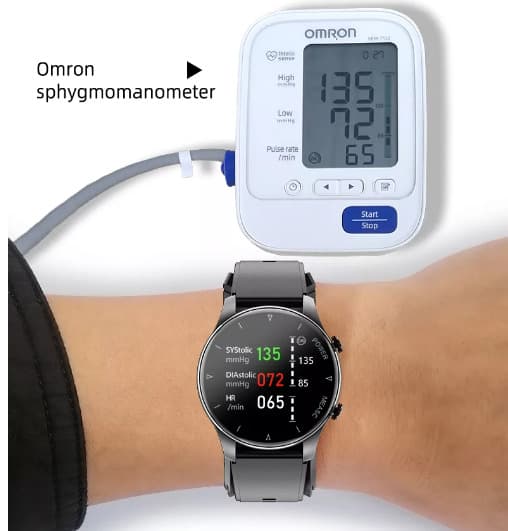 Smartwatch med blodiltnings- og blodtryksmåler Sort