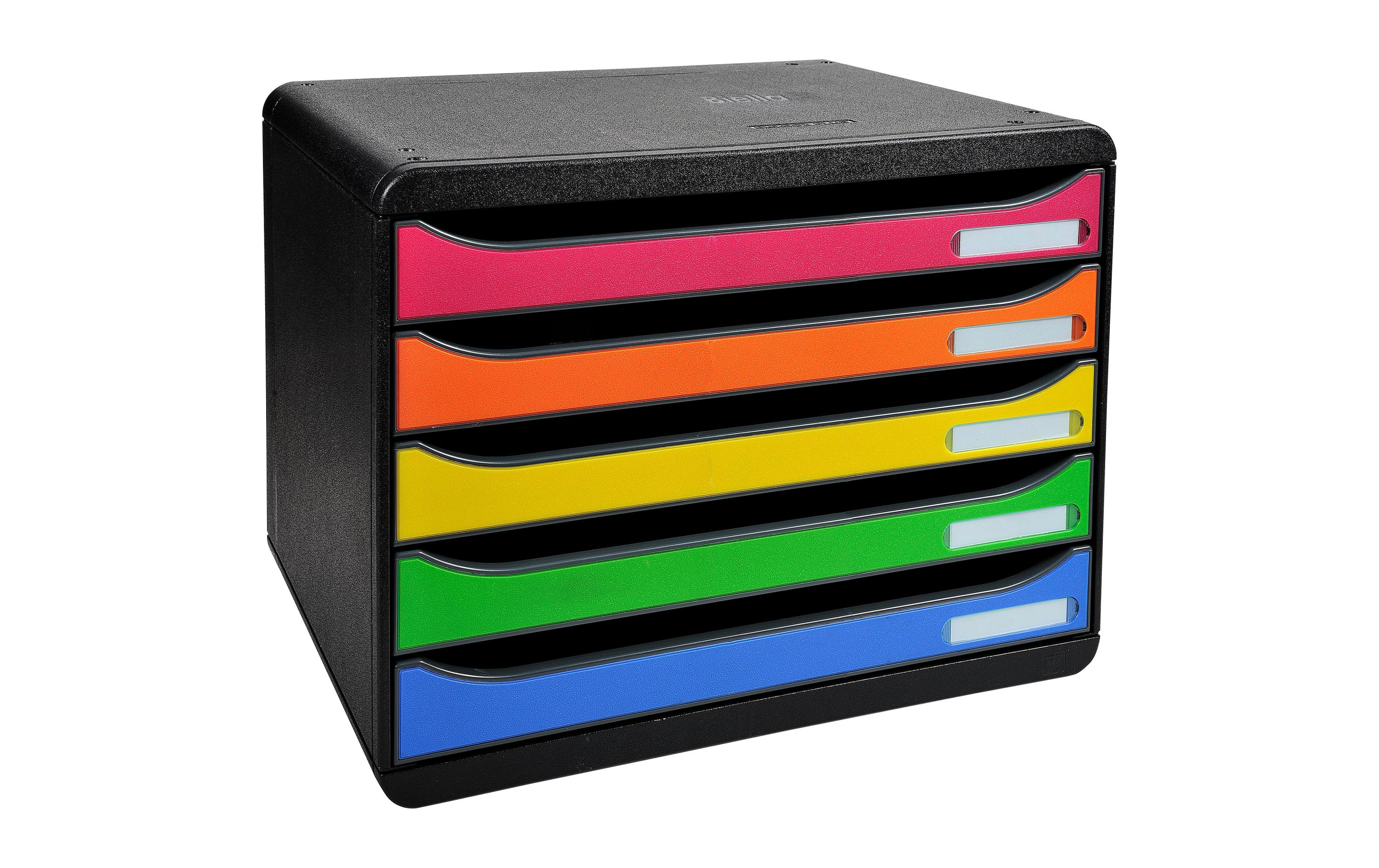 Schubladenbox BIG-BOX PLUS Schwarz/Mehrfarbig, A4+ querBox mit 5 offenen Schubladen