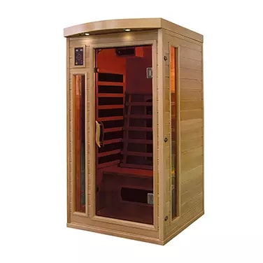 PureHaven Infrarotkabine 90x90x190 cm aus Pacific Coast Hemlock-Holz Bluetooth-Soundsystem Timer Lichttherapie in 4 Farben digitale Steuerung