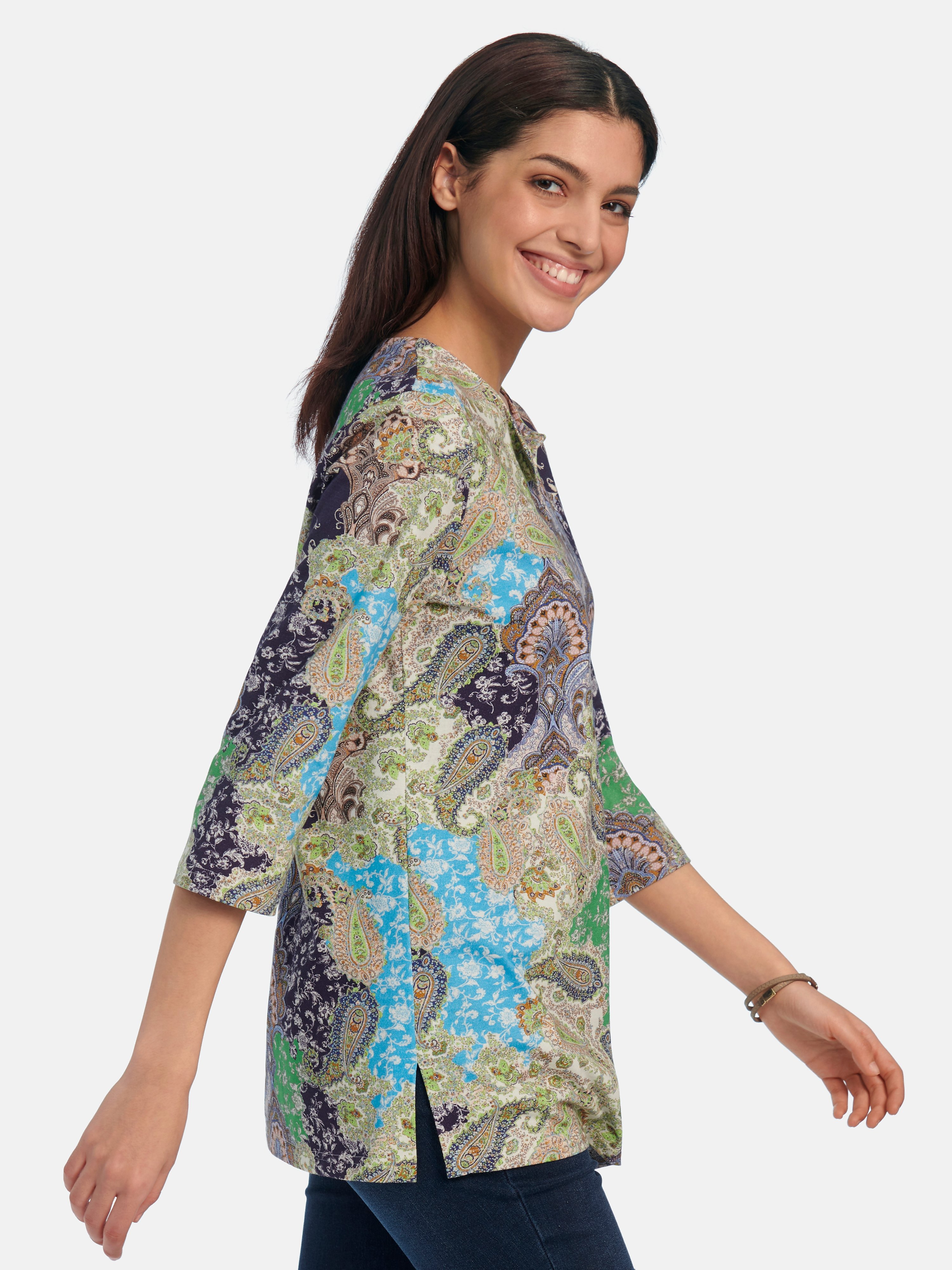 Splitneck-Shirt mit 3/4-Arm