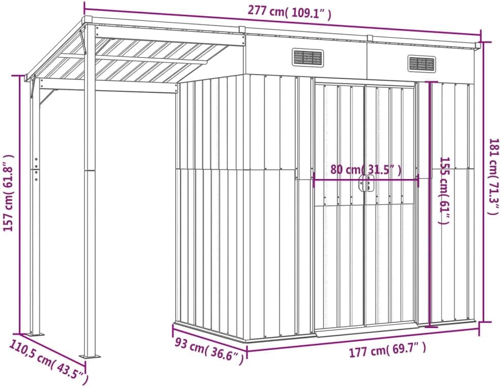 Gartenhaus mit Schleppdach GartenhüTte Blech Garagenzelt Schuppen Garten Anthrazit 277x110 5x181 cm Stahl