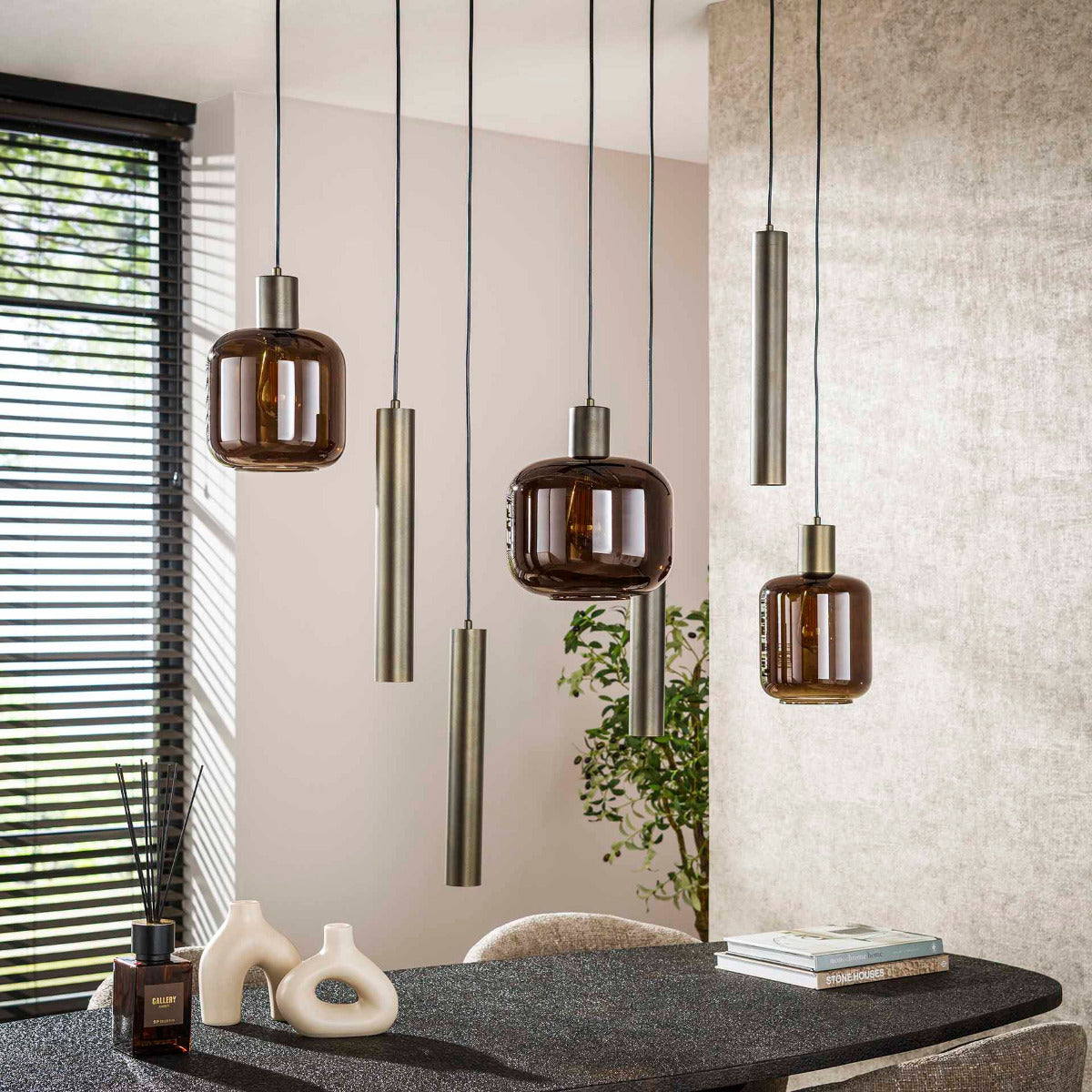 Fraaai - Lacey hanglamp mix 4+3-lichts - sienna bruin