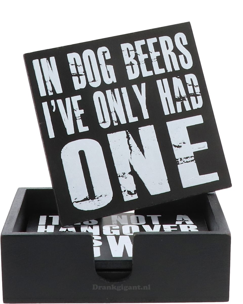 Onderzetters Wood Black Met Tekst In Houder