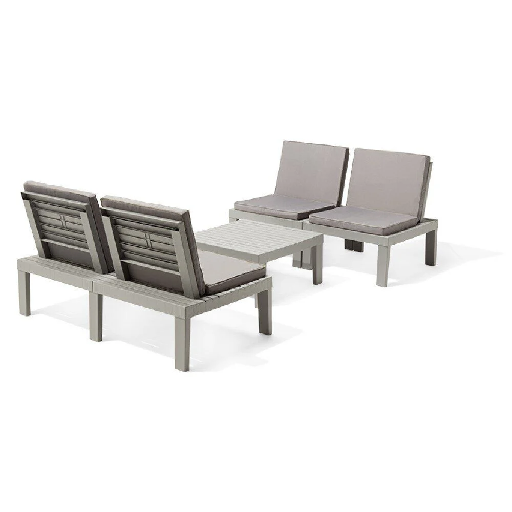Salon de jardin Relax modulable assise basse 4 personnes gris foncé