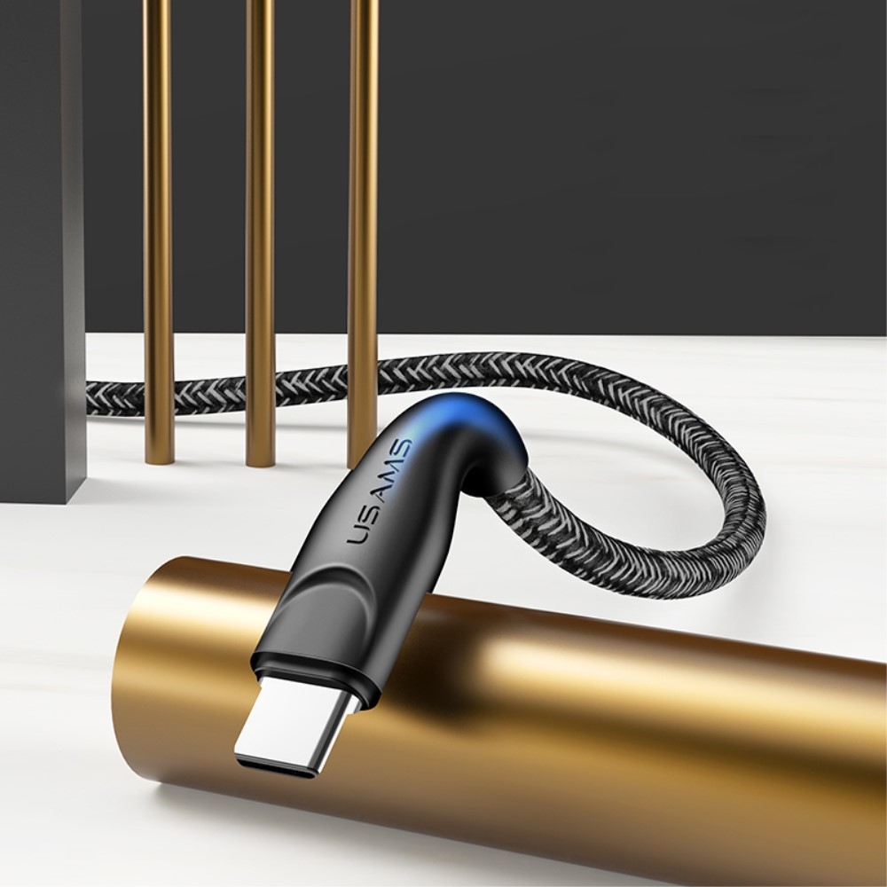 (2m / 2A) USB C Nylon Schnellladekabel Datenkabel - Schwarz