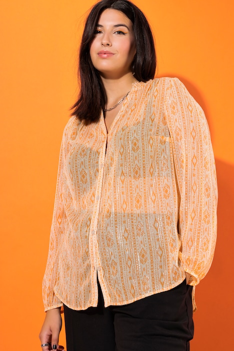 Bluse, Chiffon mit Print, Ballon-Langarm