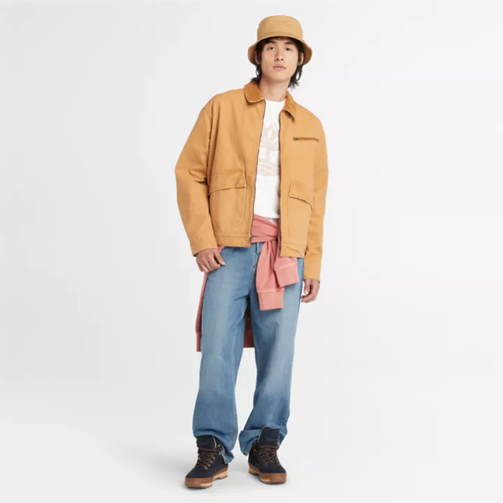 Veste en toile délavée pour homme en jaune foncé