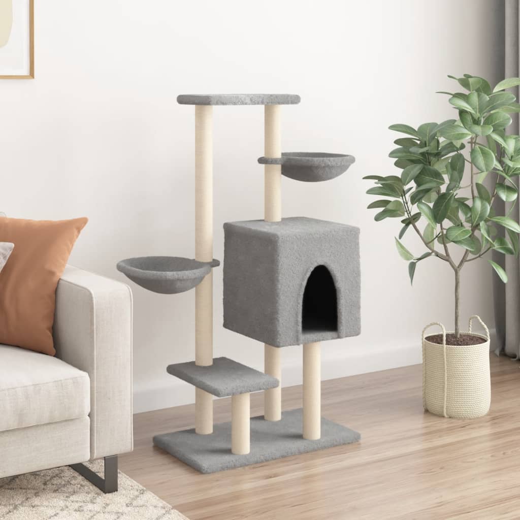 Arranhador para gatos vidaXL com hastes de sisal cinza claro, 117 cm