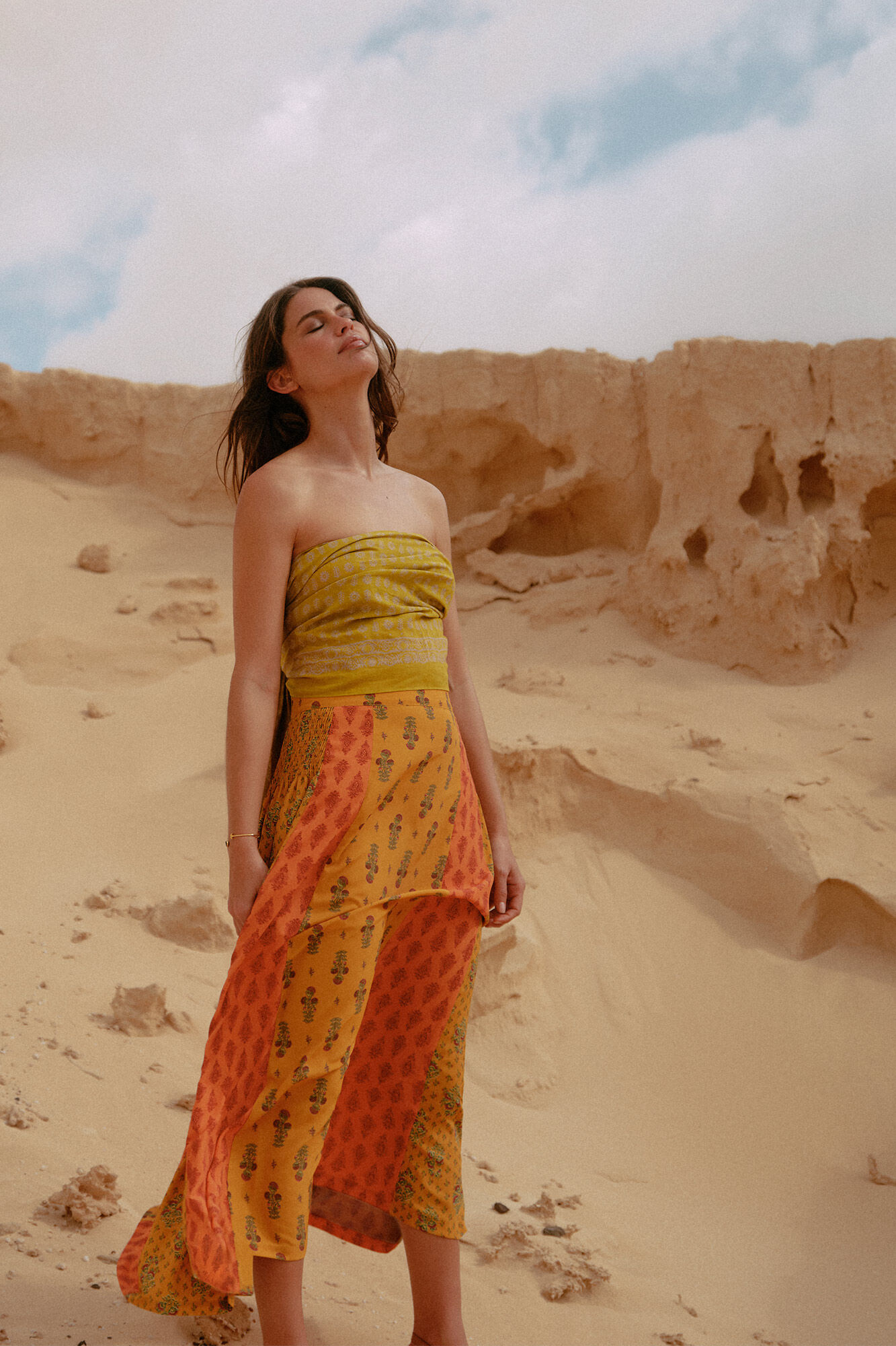 Saia midi estampada - Multicolorida