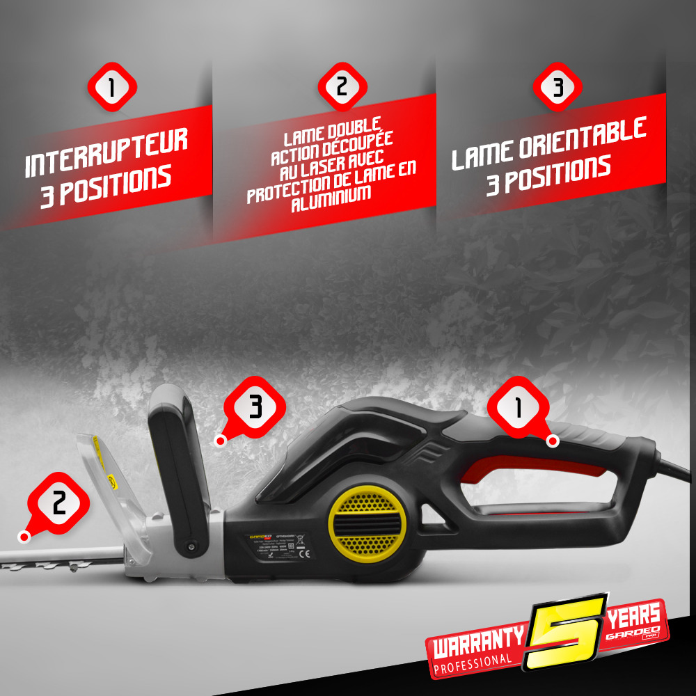 Taille-haies électrique 600w coupe 55cm gardeo pro