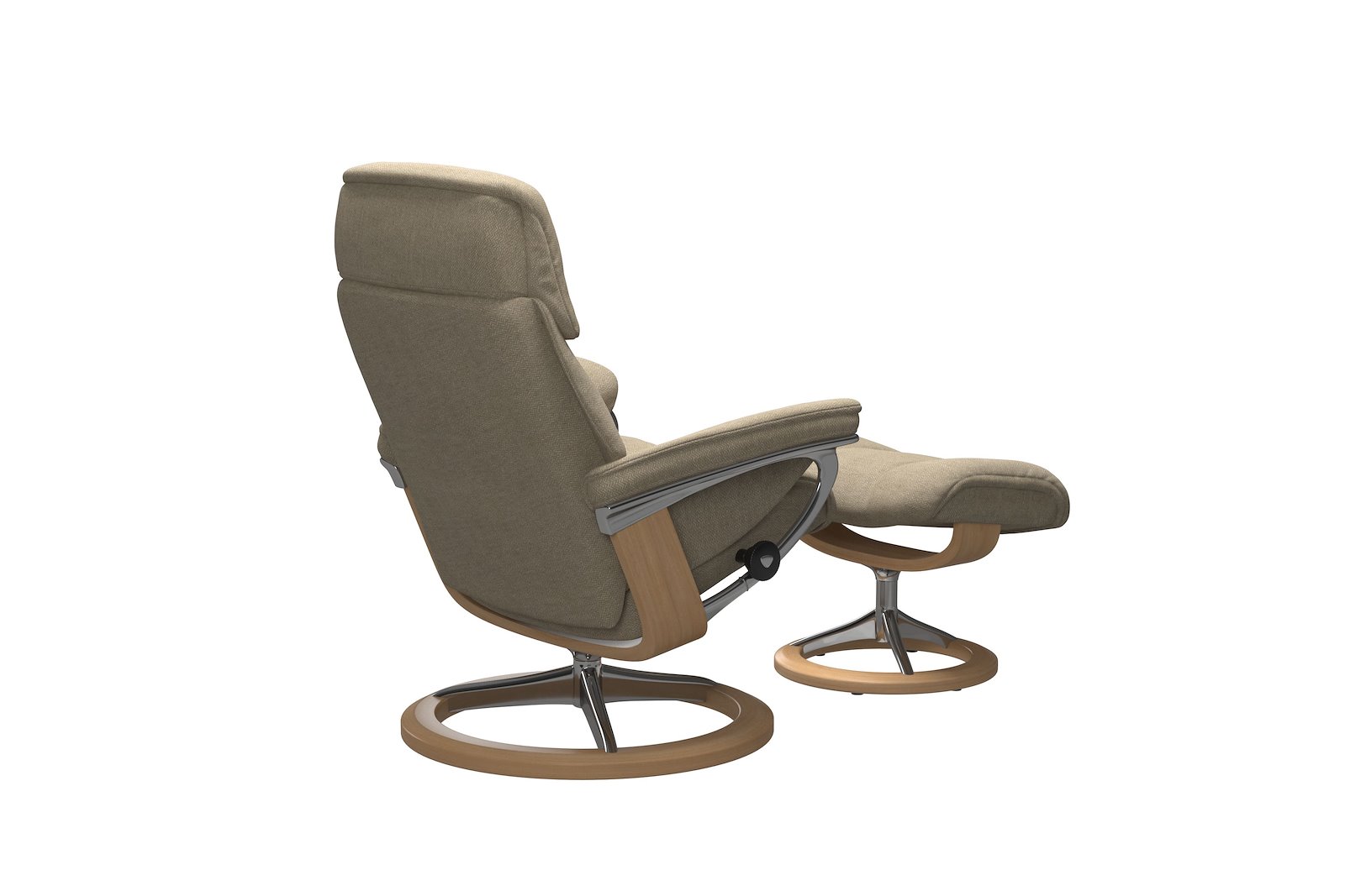 Ruby lenestol med krakk Tekstil Peony Beige - Signature Chrome - Eik