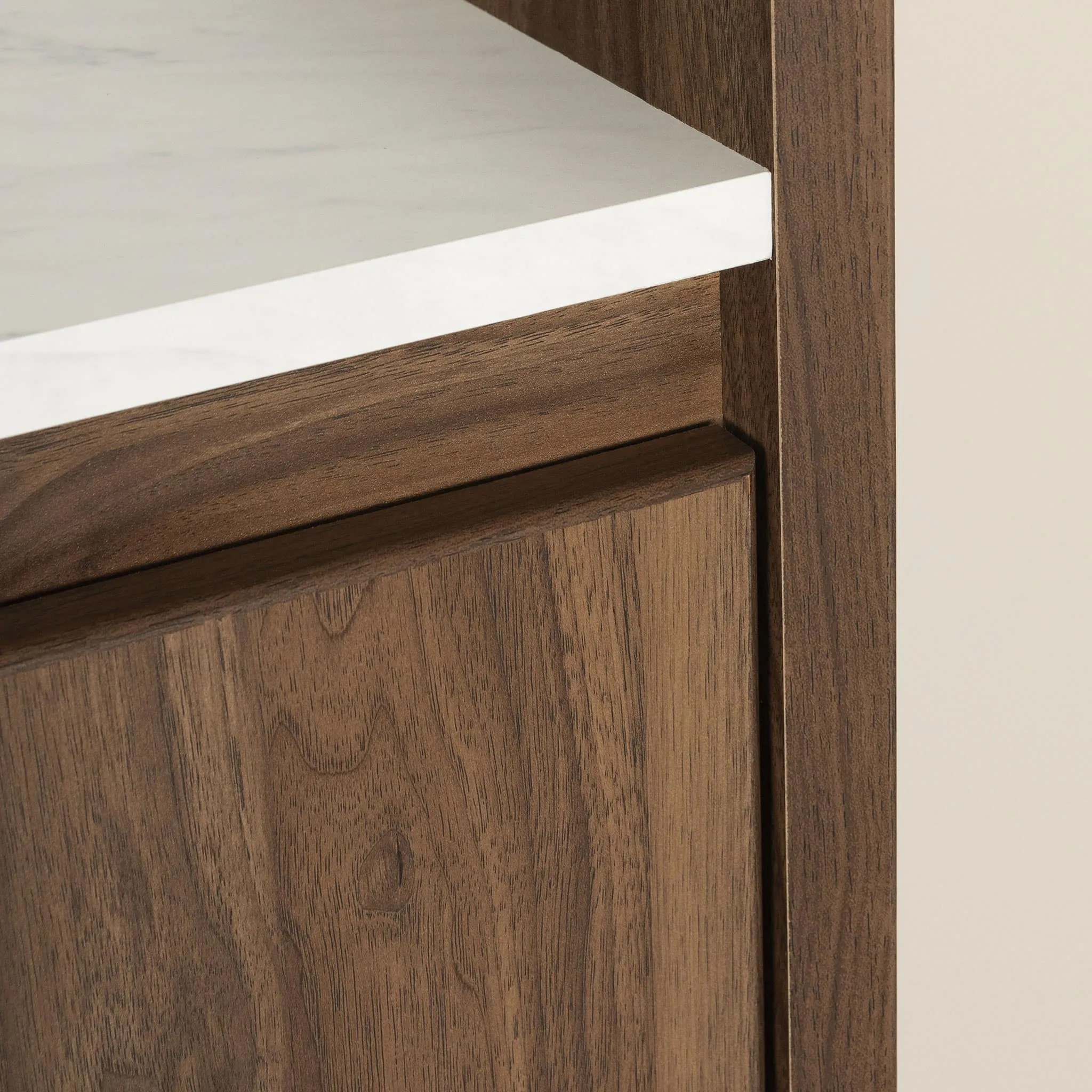 South Shore Table de Nuit 2 Tiroirs - Hype Noyer naturel et Marbre carrara