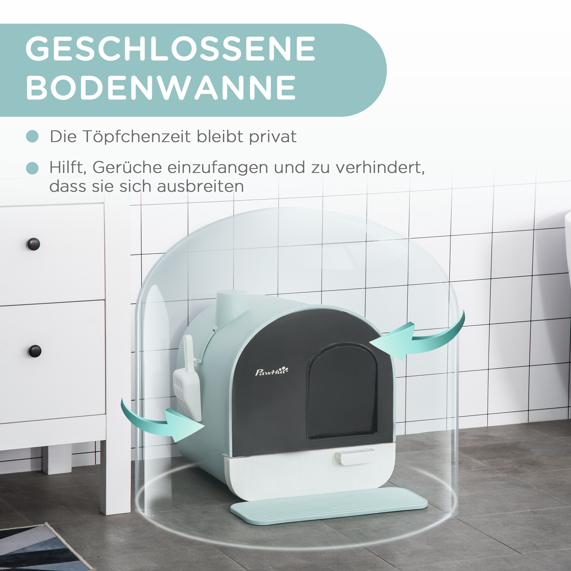 PawHut Katzentoilette mit Holzbeine grün 43L x 44B x 47H cm