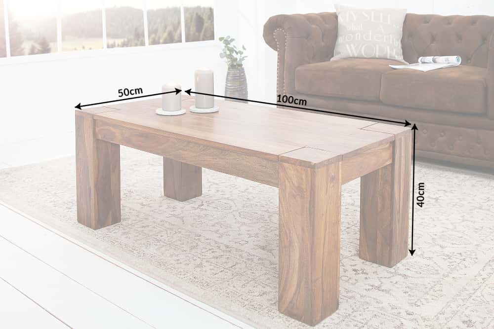 Massivholz Couchtisch MAKASSAR 100cm braun Sheesham stone finish einzigartige Maserung