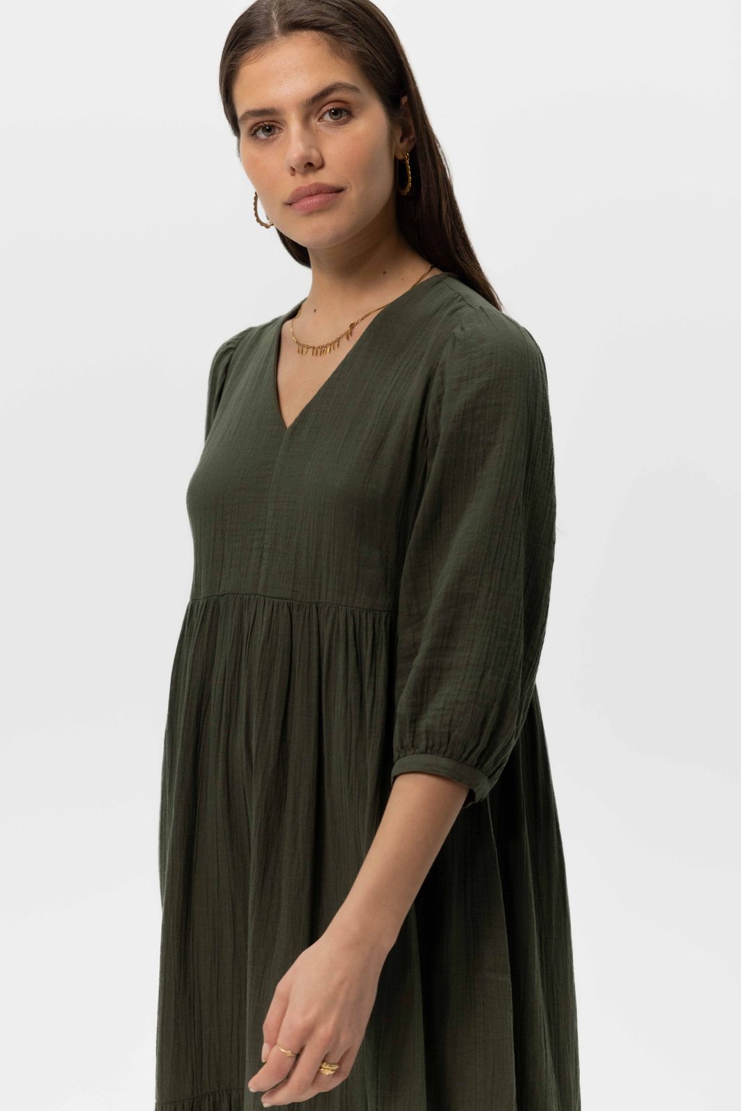 Donkergroene maxi jurk met V-hals