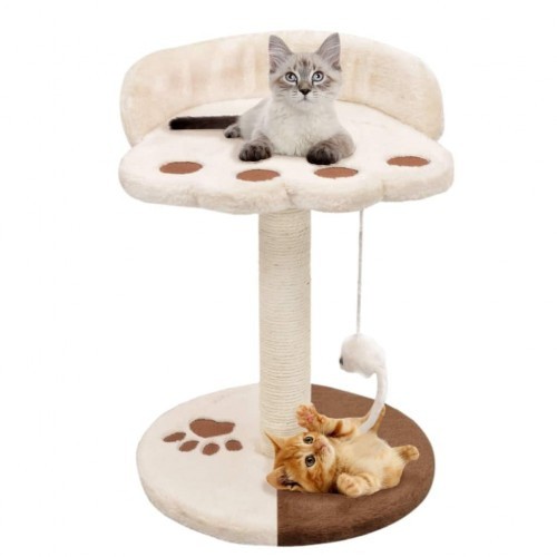 Arranhador para gatos em pelúcia e sisal, bege e marrom.