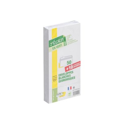 GPV Green - 50 Enveloppes recyclées + 10 gratuites DL 110 x 220 mm - 75 gr - sans fenêtre - bande auto-adhésive