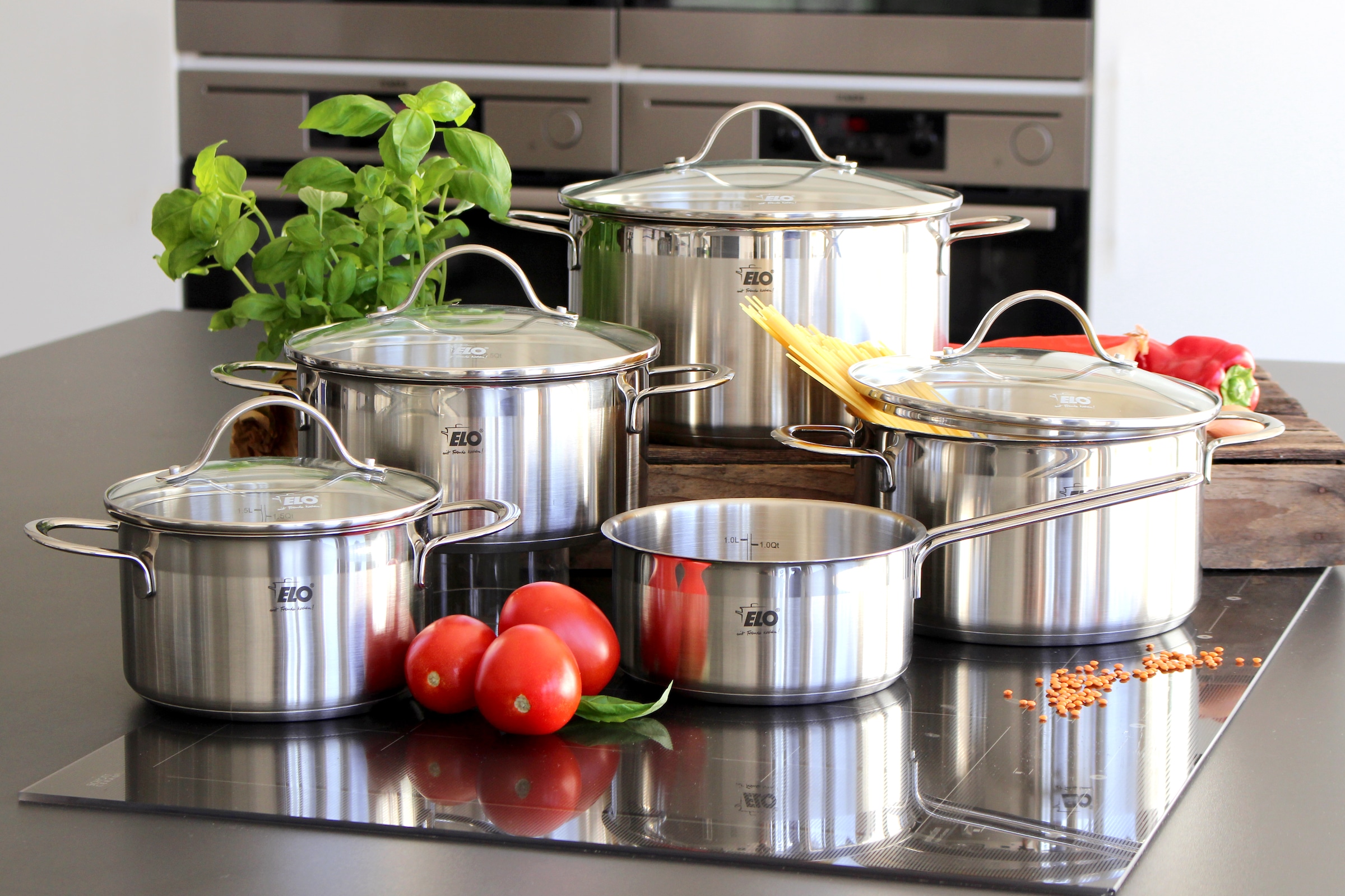 Elo Topf-Set »Top Collection« Set, je 1 Fleischtopf 16/20/24 cm, Bratentopf 20 cm, Stielkasserolle 16 cm, 9 Stk. tlg. Edelstahl 18/10