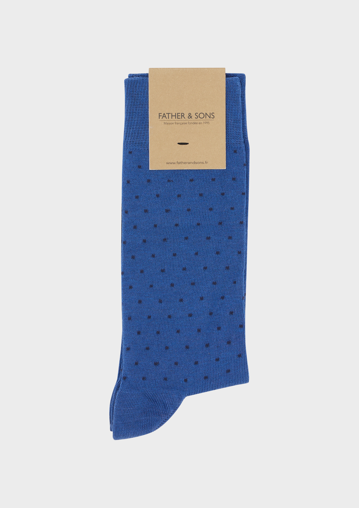 Chaussettes en coton mélangé bleu glacier à pois bleu marine