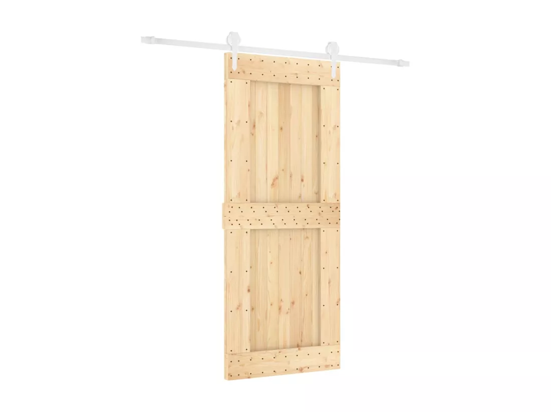 Porte coulissante et kit de quincaillerie 85x210 cm pin massif