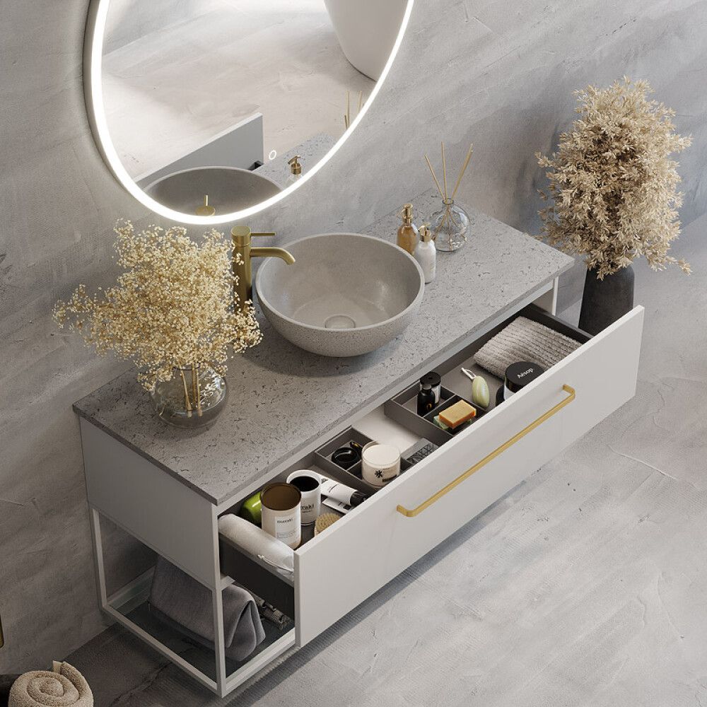 BADEROMSMØBEL CAMARGUE IQ+ SLETT FRONT HVIT MATT/BETONG 120C